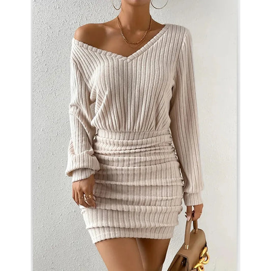 Women’s V-Neck Bodycon Dress – Long Sleeve Pencil Party Outfit