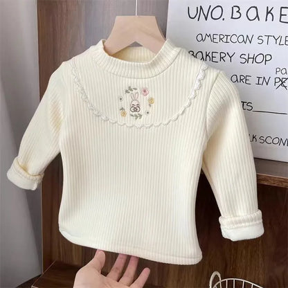 🧸 Girls Velvet Cartoon Winter Top – Warm Long Sleeve Tee (4–6Y)