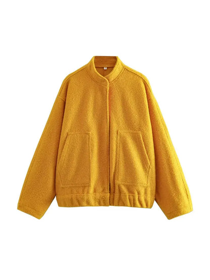 Women Oversized Bomber Jacket 🖤 | Vintage Snap Button Coat