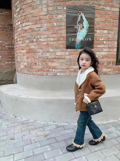 Girls Fleece Flared Jeans – Winter Warm Pants