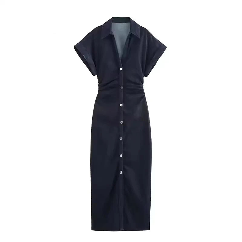 Glomexia Women’s Denim Midi Dress 💙 Casual Streetwear Summer Fashion 👗