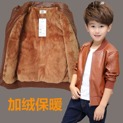 Premium Kids Plus Velvet PU Leather Winter Jacket (2–14Y)