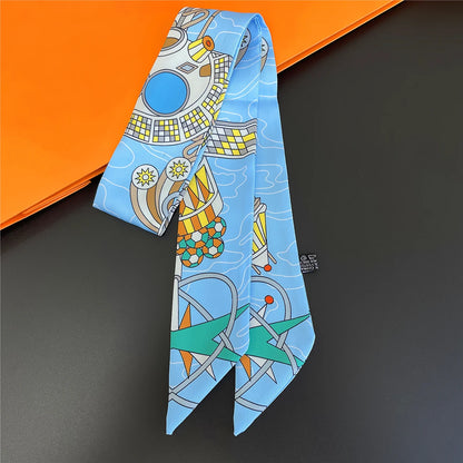 🧣 Glomexia Printed Silk Hair Scarf – Elegant Slim Fashion Wrap ✨