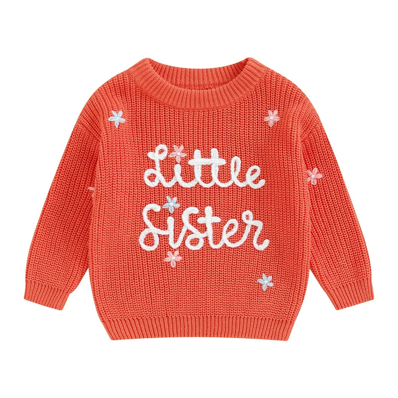 🧸 Baby Girl Floral Embroidered Knit Sweater – Soft Cotton Pullover
