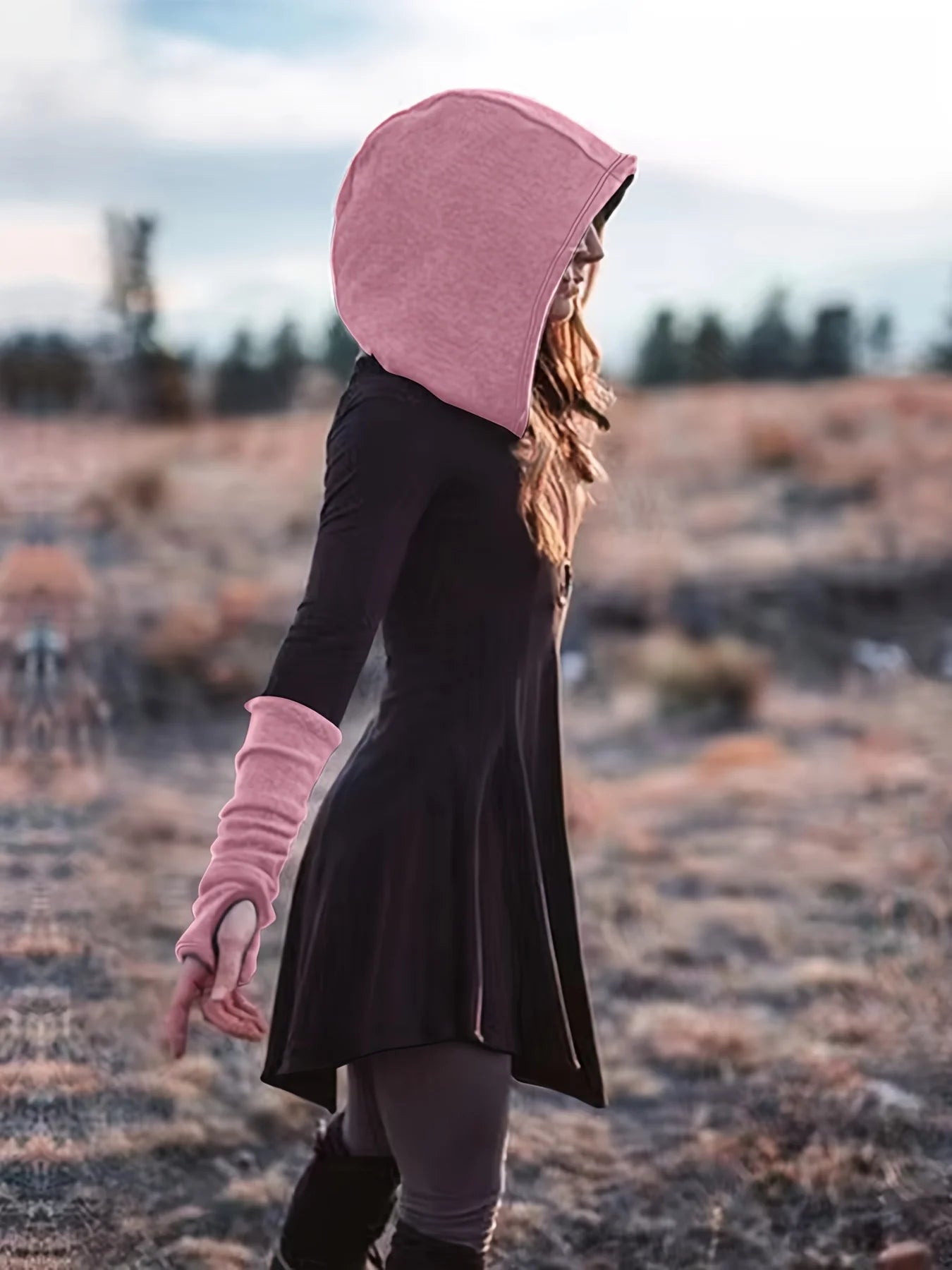 Plus Size Winter Hooded Dress – Asymmetrical Hem Long Sleeve