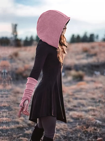 Plus Size Winter Hooded Dress – Asymmetrical Hem Long Sleeve