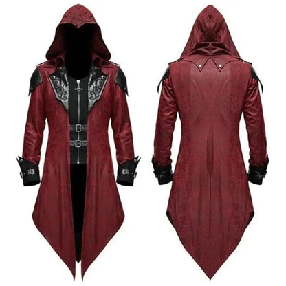 🗡️ Men’s Assassin Hooded Costume Jacket – Medieval Cosplay Streetwear Outfit