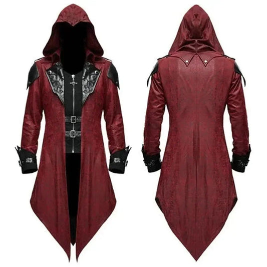 🗡️ Men’s Assassin Hooded Costume Jacket – Medieval Cosplay Streetwear Outfit