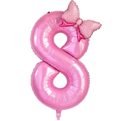 40 Inch Pink Number Foil Balloon with Bow – Birthday Party Decoration