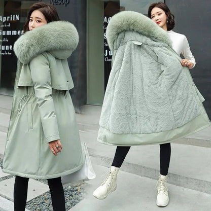 🧥 Women’s Winter Parka Coat – Long Hooded Fur Collar Jacket (6XL)