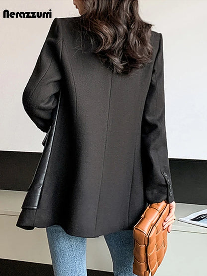 Women Long Faux Leather Coat 🖤 | Casual Belted Jacket