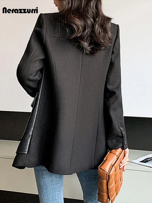 Women Long Faux Leather Coat 🖤 | Casual Belted Jacket