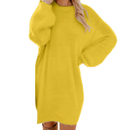 Women’s Winter Knit Sweater Dress – Oversized Crewneck