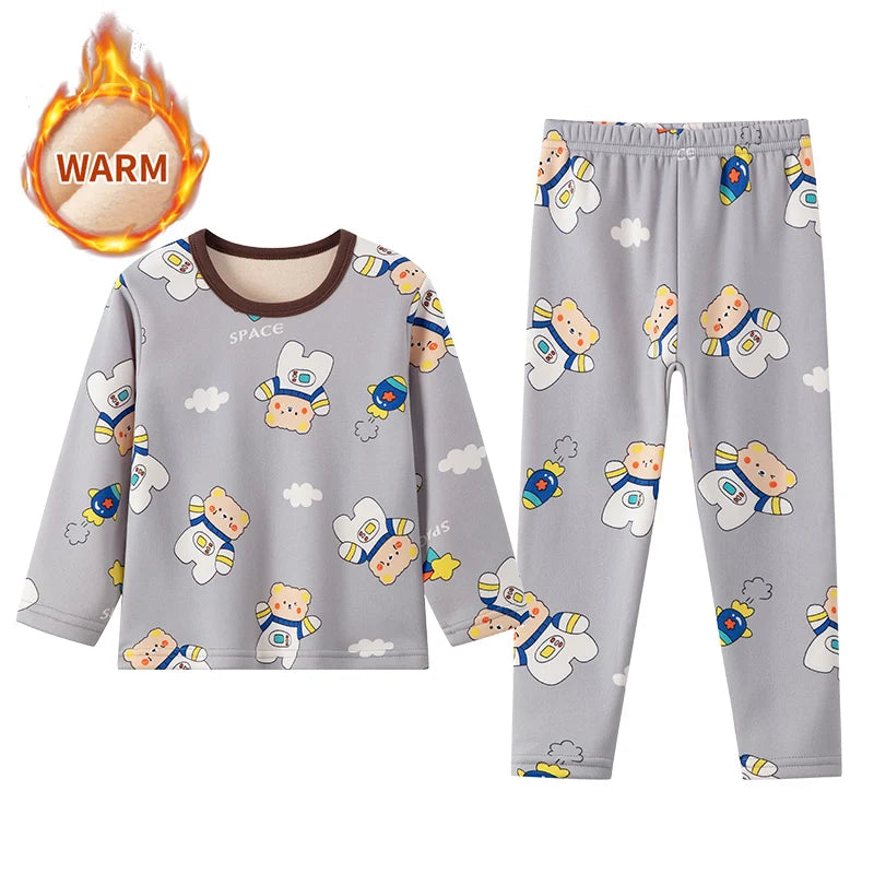 🧸 Kids Winter Print Pajama Set – Soft Full Sleeve Sleepwear