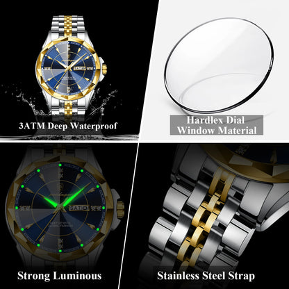 Men’s Luxury Stainless Steel Watch – Date & Week Display