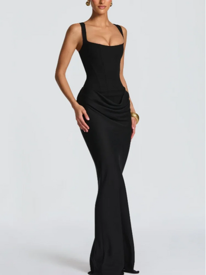 Glomexia Pleated Sling Dress ✨ | Square Neck Party Gown