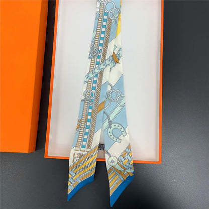 🧣 Glomexia Printed Silk Hair Scarf – Elegant Slim Fashion Wrap ✨