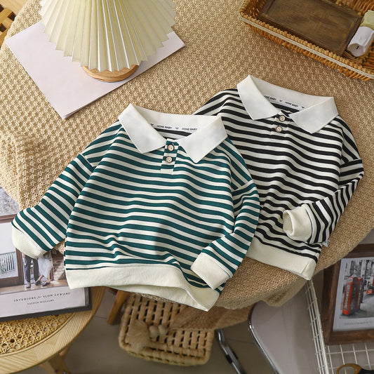 Glomexia Boys Striped Polo Tee – Long Sleeve
