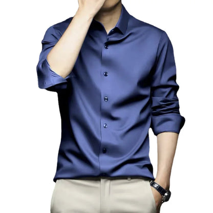 Men’s Luxury Ice Silk Wrinkle-Resistant White Shirt