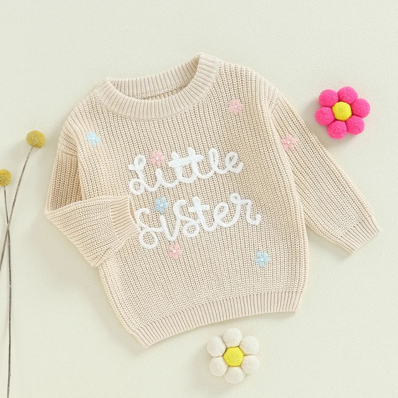 🧸 Baby Girl Floral Embroidered Knit Sweater – Soft Cotton Pullover