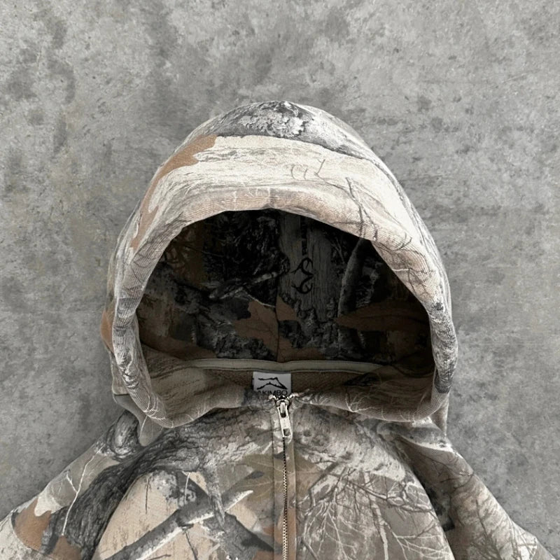🔥 Y2K Camo Zip Up Hoodie – Oversized Streetwear Sweatshirt