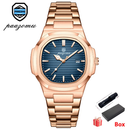 Men’s Square Quartz Watch – Stainless Steel Waterproof Wristwatch