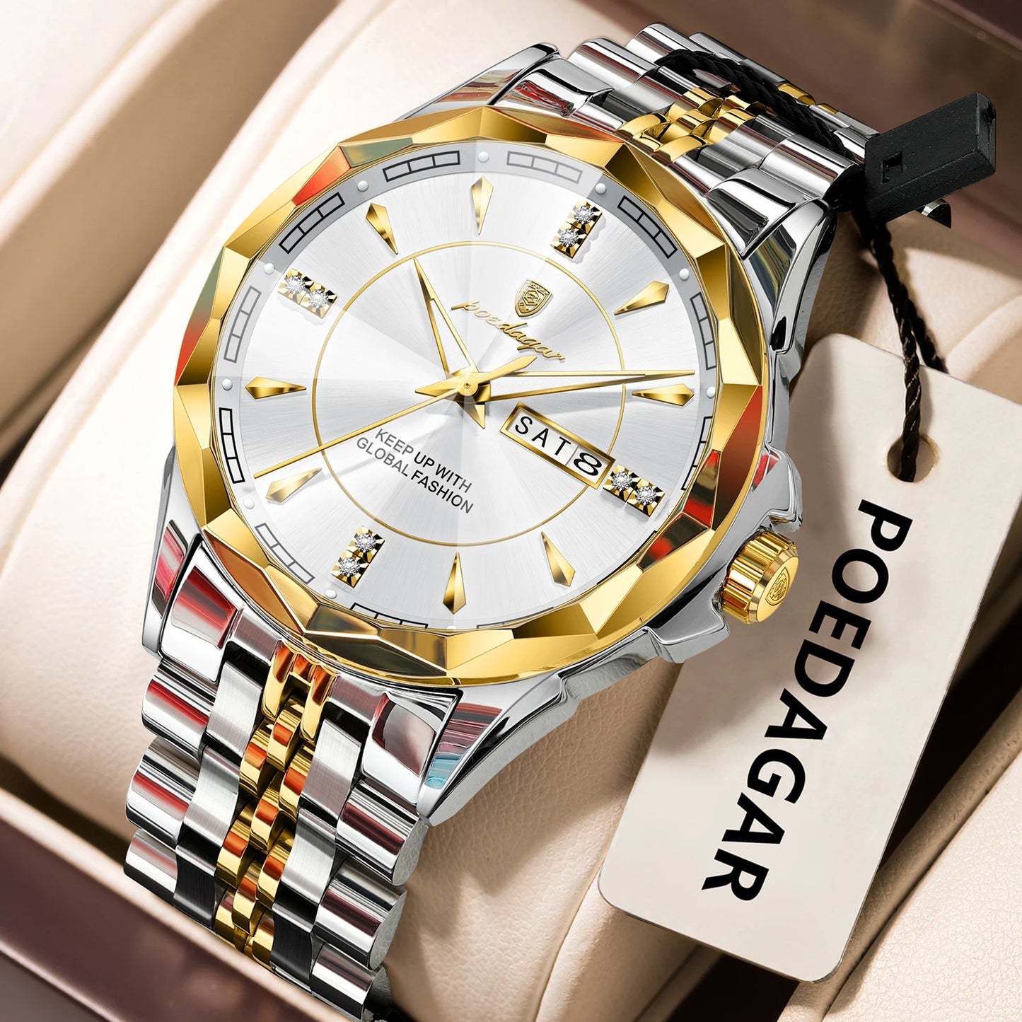 Men’s Luxury Stainless Steel Watch – Date & Week Display