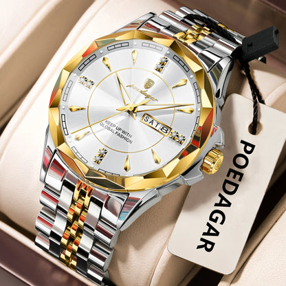 Men’s Luxury Stainless Steel Watch – Date & Week Display