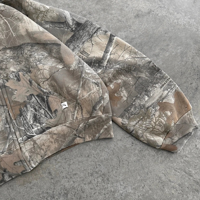 🔥 Y2K Camo Zip Up Hoodie – Oversized Streetwear Sweatshirt