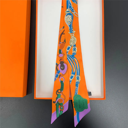 🧣 Glomexia Printed Silk Hair Scarf – Elegant Slim Fashion Wrap ✨