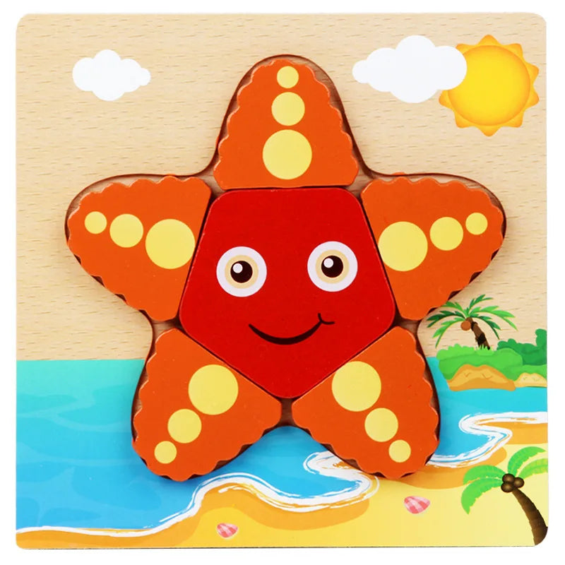 Wooden 3D Cartoon Animal Puzzle Toy