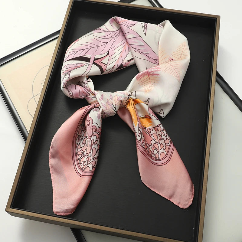 Women’s Luxury Cat Print Silk Square Scarf (70cm)