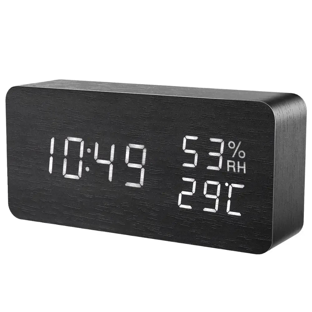 LED Wooden Digital Alarm Clock – Voice Control Table Clock