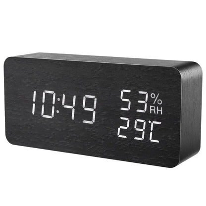 LED Wooden Digital Alarm Clock – Voice Control Table Clock