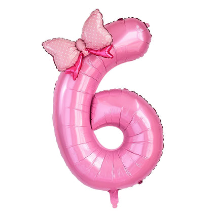 40 Inch Pink Number Foil Balloon with Bow – Birthday Party Decoration
