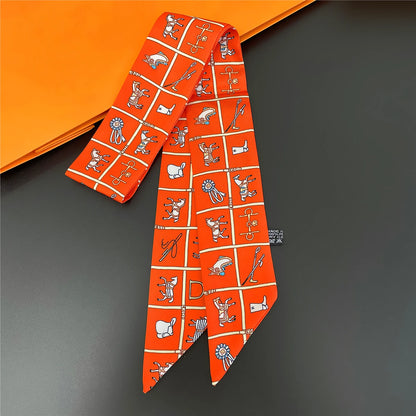 🧣 Glomexia Printed Silk Hair Scarf – Elegant Slim Fashion Wrap ✨
