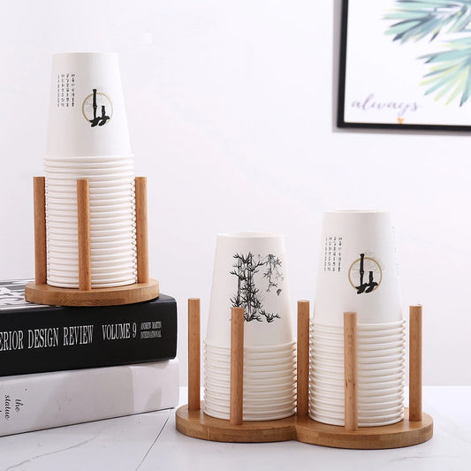 Wooden Cup Holder Stand ☕ | Bamboo Paper Cup Storage
