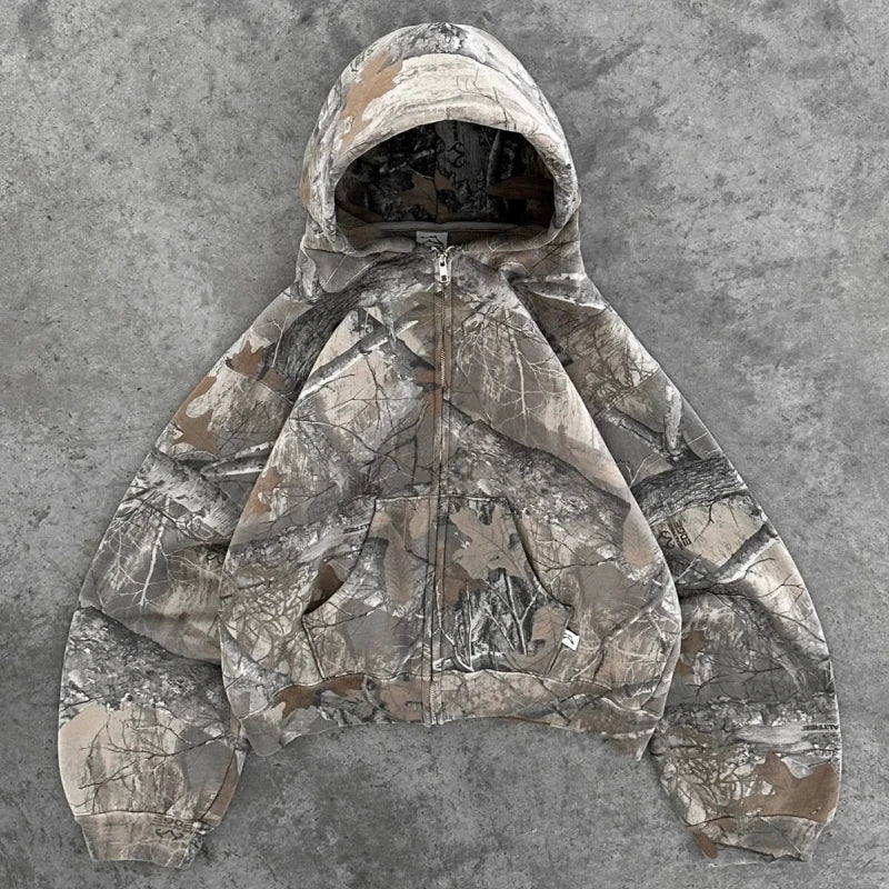 🔥 Y2K Camo Zip Up Hoodie – Oversized Streetwear Sweatshirt