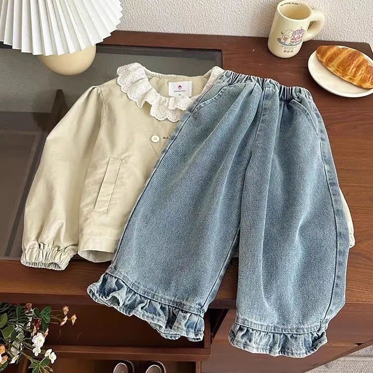 Girls Loose Wide Leg Jeans – Spring Autumn