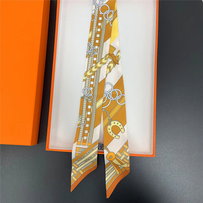 🧣 Glomexia Printed Silk Hair Scarf – Elegant Slim Fashion Wrap ✨
