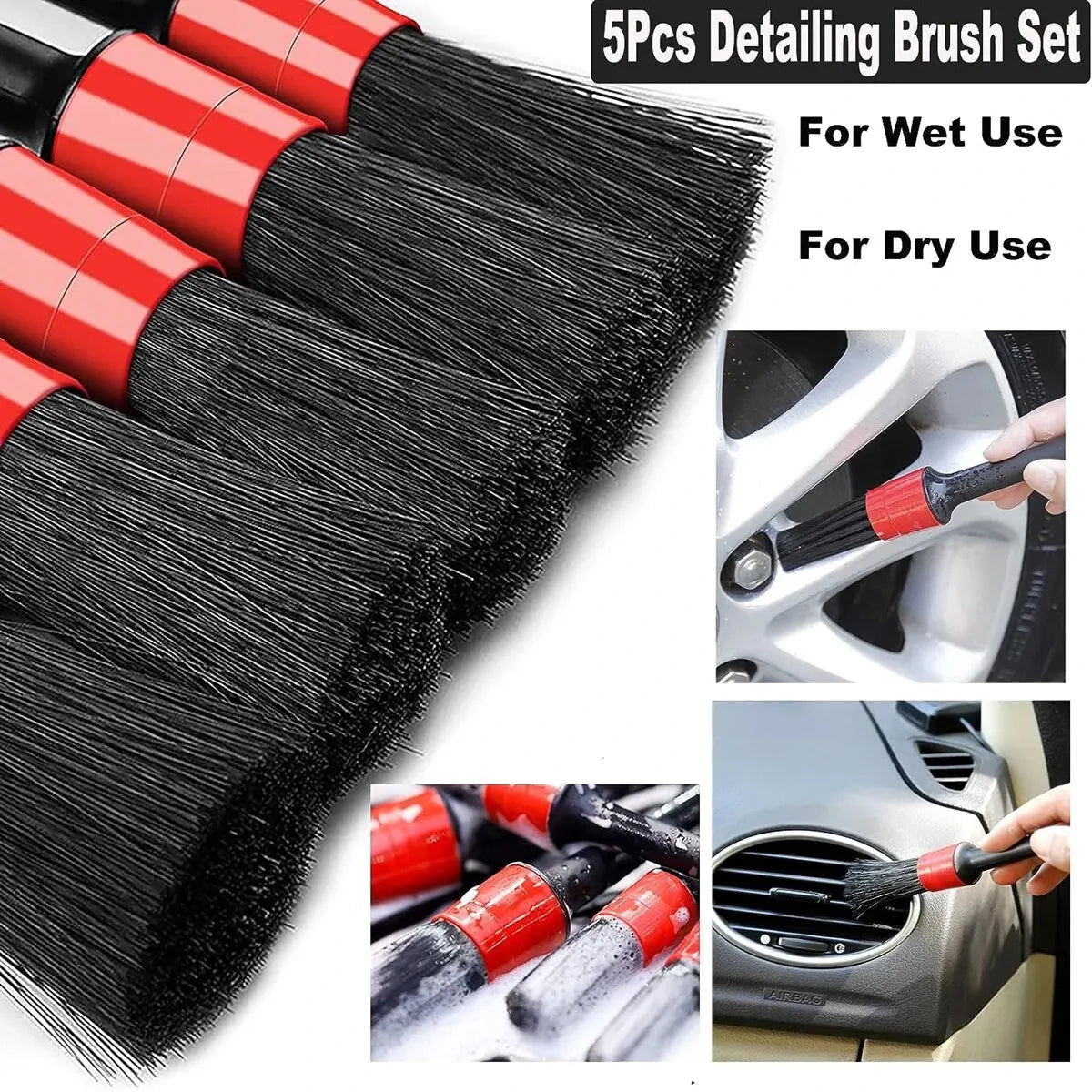 Car Detailing Brush Set (5PCS) 🚗✨ | Interior & Wheel Cleaning – Glomexia