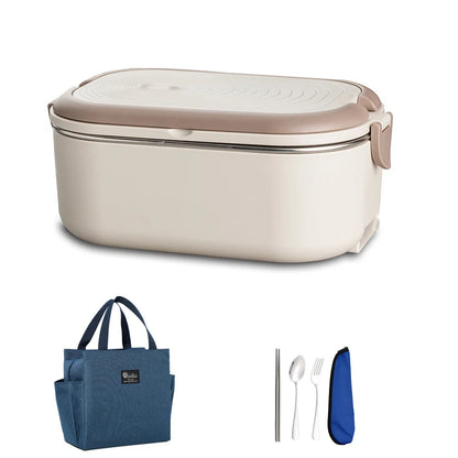 Electric Heated Lunch Box 1000ml 🍱 | Stainless Steel Bento Box with Spoon & Bag