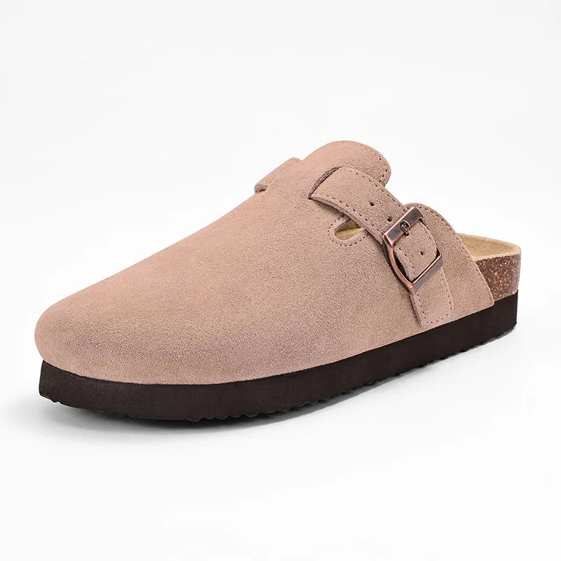 Women Suede Cork Mules 👡 | Arch Support Buckle Clogs