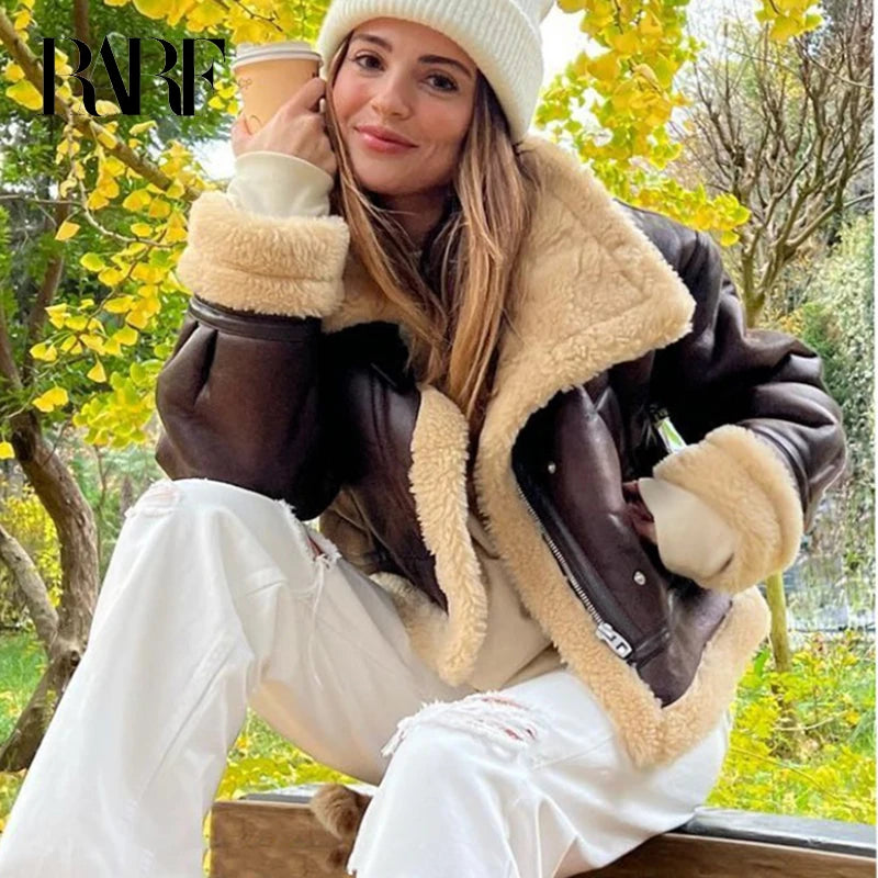 Women Faux Lamb Fur Biker Jacket 🤍 | Warm Winter Coat 2025