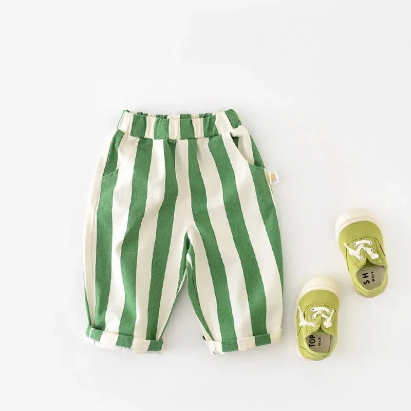 Premium Kids Striped Cotton Pants – Casual Loose Fit Trousers