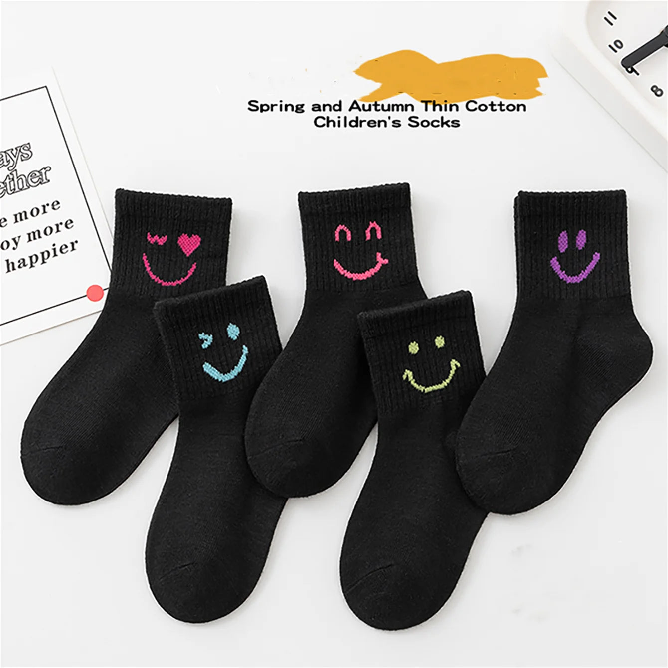 Premium Kids Jacquard Trendy Socks – 5 Pair Pack (Spring/Autumn)