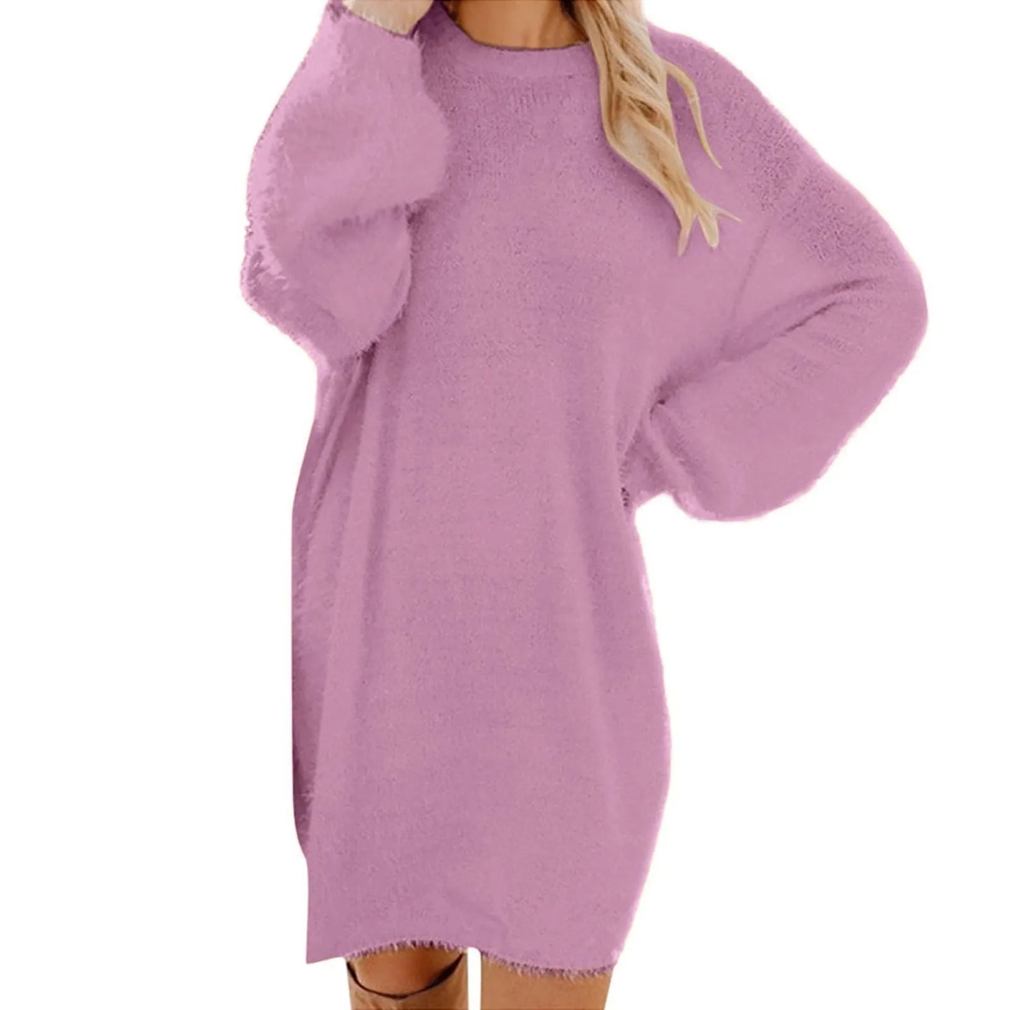 Women’s Winter Knit Sweater Dress – Oversized Crewneck