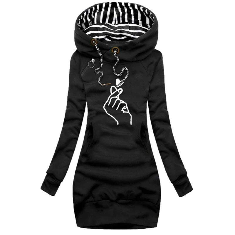 ✨ Women’s Hooded Knee-Length Dress – Casual Autumn Pullover Outfit