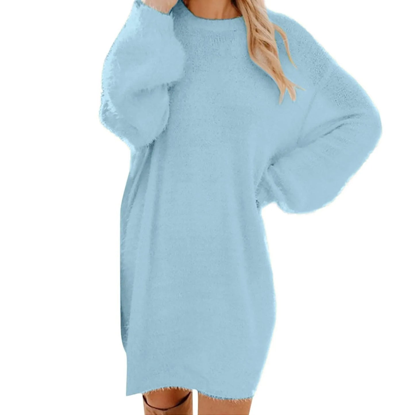 Women’s Winter Knit Sweater Dress – Oversized Crewneck