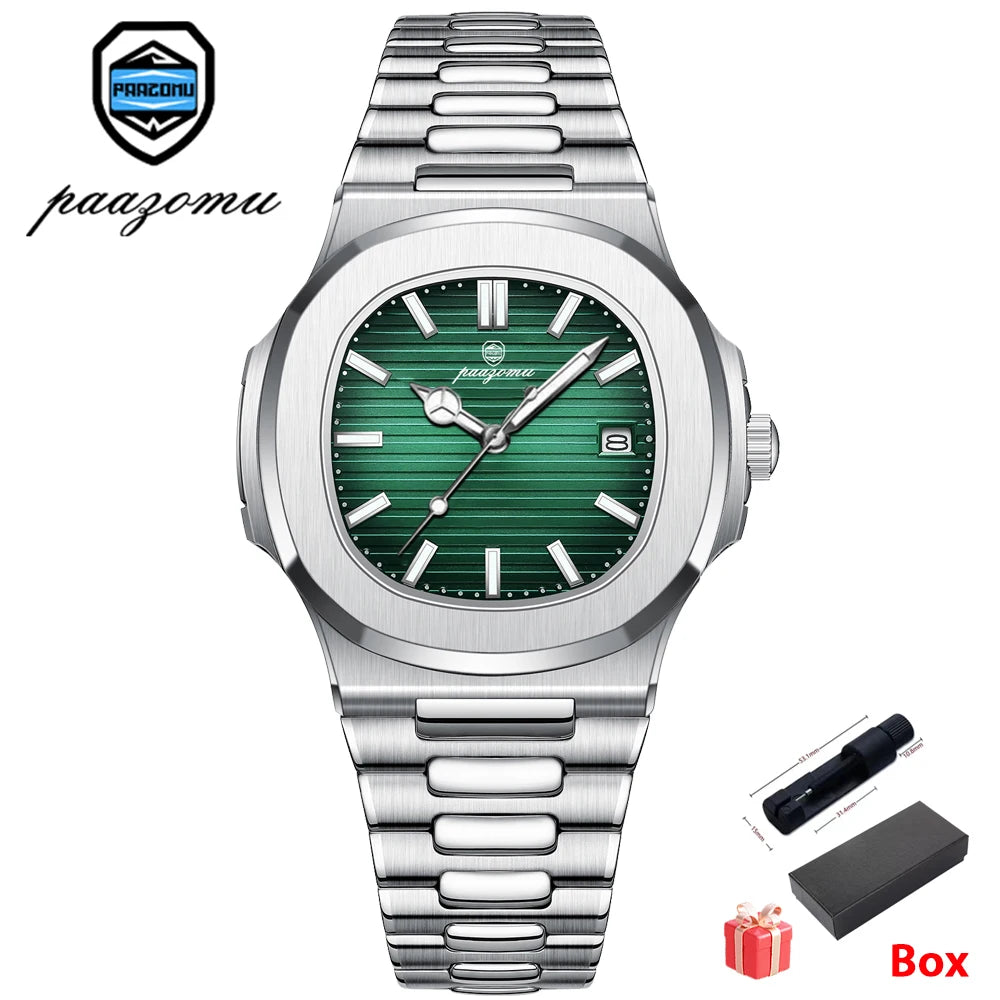 Men’s Square Quartz Watch – Stainless Steel Waterproof Wristwatch